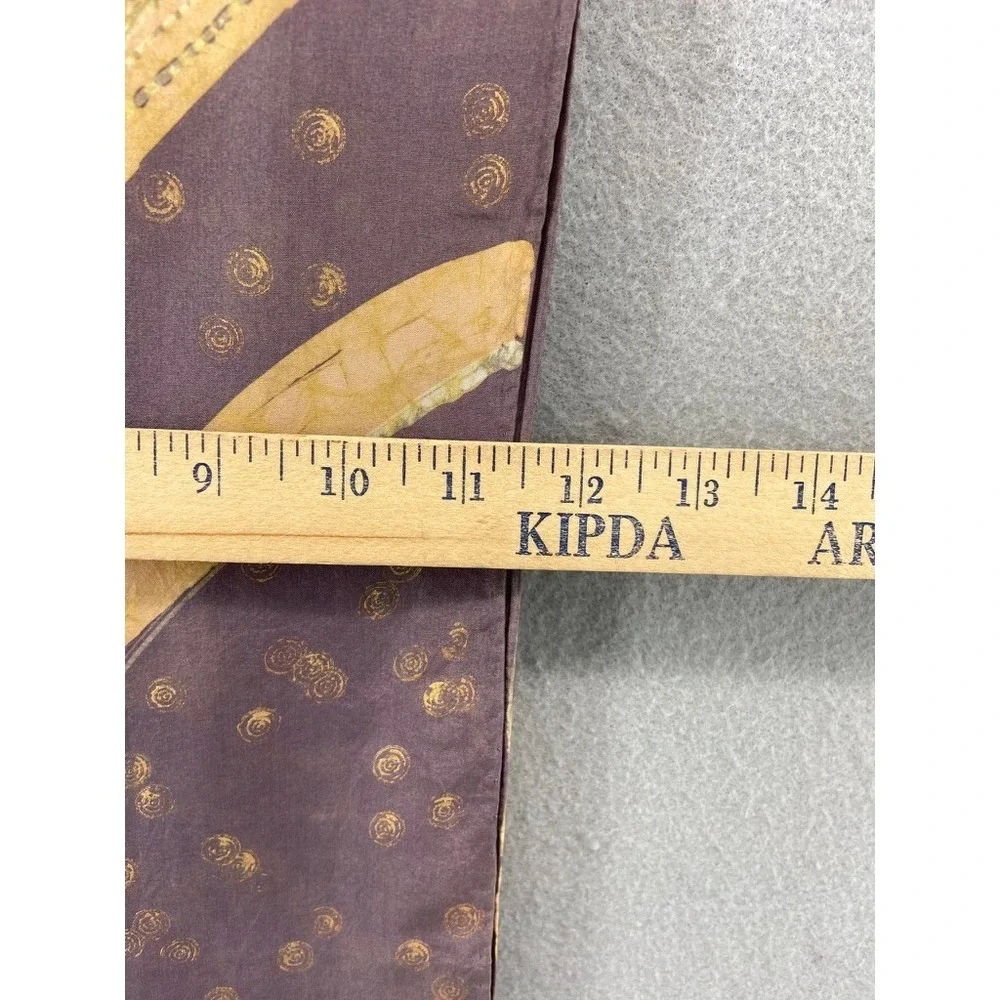 VTG M. Price Silk‎ Scarf Women OS Purple Gold Abstract Batik Hand Painted Hemmed
